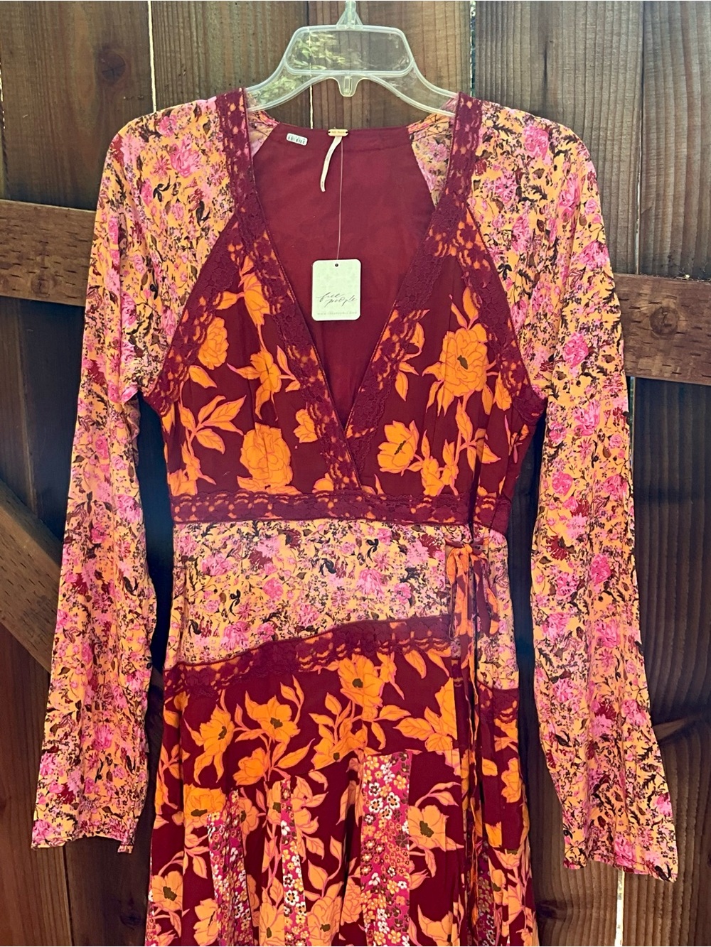 New Free People Floral Print Boho Maxi Dress lace trim XS $168 - Picture 2 of 8